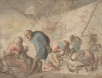 Bønderdrikking, verso: skisser av bønder, 1610-85.