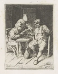 Fiolinist med et par ved bordet Konserten