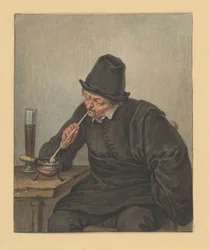 Sittende mann tenner pipa