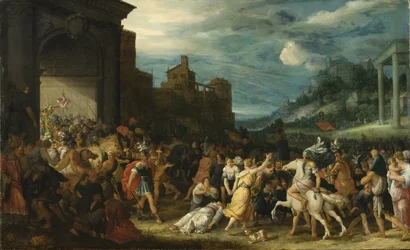 Les Horace entrent dans Roma - The Horatii Entering Roma, av Stalbemt, Adriaen, van (1580-1662). Olje på tre. Mål: 67x109 cm. Nationalmuseum Stockholm
