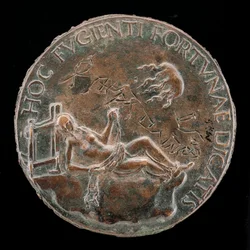 Kvinnefigur som holder et hodelag [omvendt], sannsynligvis etter 1502.