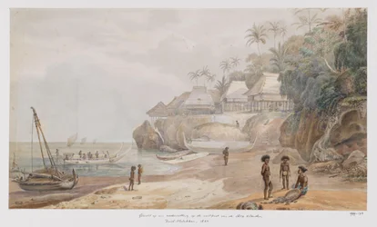 Utsikt over en bygd fra østkysten av Workai, Aru Islands, South East Maluku