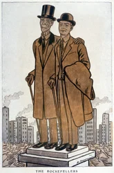 Les Rockefellers, senior og junior, amerikansk cresus - Illustrasjon av Adrien Barrere (1877-1931) i "" Fantasio"" fra 01/03/1930