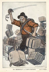 Portrett av Theodore ROOSEVELT (1858-1919) eller anti Tartufe (Tartuffe) i "" Fantasio""" fra 01.02.1913 - Illustrasjon av Adrien Barrere (1877-1931)