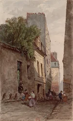 Diakonens hus François de Pâris (1690-1727), Paris, rue des Bourguignons (nå boulevard de Port-Royal). Tegning av Adrien Dauzats (1804-1868)