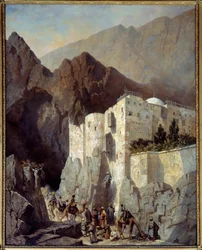 Utsikt over klosteret Saint Catherine ved Sinai-fjellet Maleri av Adrien Dauzats (1804-1868) 1845 Søn. 1,3x1,04 m