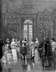 Teaterrepresentasjon: "The impromptu of Versailles"" av Moliere. Paris, Comedie Francaise