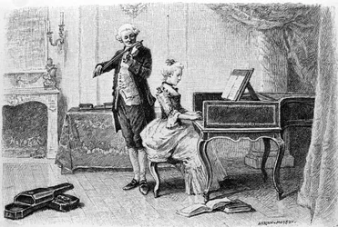 Gravering av Adrien Moreau (1843-1906) som illustrerer "" Candide"" av Francois Marie Arouet dit Voltaire (1694-1778).