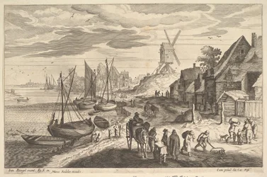Kystscene med vindmølle.n.d.