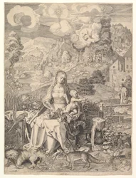 Jomfru og barn i et landskap, ca. 1597.