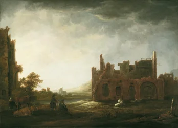 Landskap med ruinene av Rijnsburg kloster
