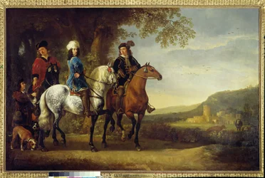 Landskap med tre ryttere Maleri av Albert (Aelbert eller Aelbrecht) Cuyp (1620-1691)