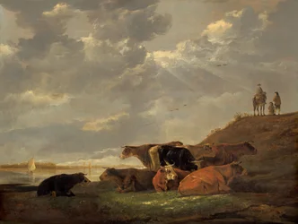 Elvelandskap med kyr, 16451650.