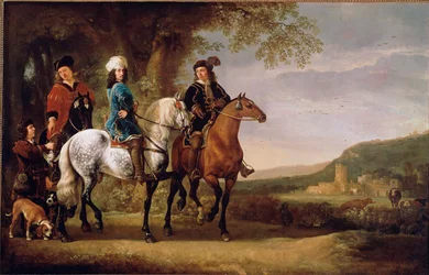 De nederlandske adelsmenn går på hesteryggen. Maleri av Albert (Aelbert eller Aelbrecht) Cuyp (1620-1691) 1600-tallet Søn. 119x152,5 cm Paris, musee du Louvre