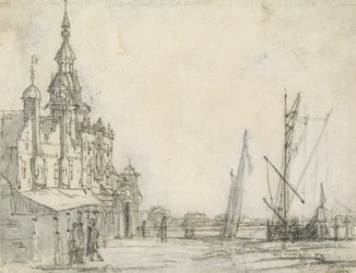 Utsikt over Groothoofdspoort fra nord-øst, Dordrecht, 1618 (kritt på papir)