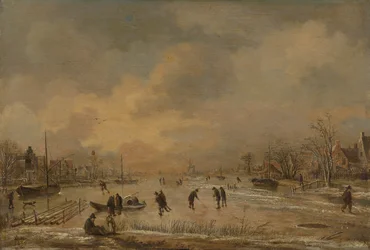 Vinterlandskap med hus