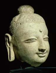Leder for en smilende Buddha, gresk-buddhistisk stil, fra Afghanistan, 1.-4. århundre (stucco)