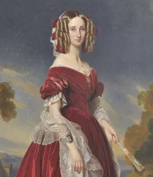 Portrett av dronning Louise Marie i rød kjole