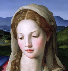 Hellig familie med St. Anne og spedbarnet St. Johannes døperen, ca. 1550 olje på paneldetalj av 82824