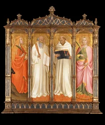 De hellige Maria Magdalena, Benedikt, Bernard av Clairvaux og Katarina av Alexandria, ca 1380