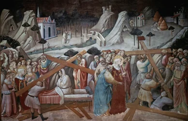 St. Helena graver for å finne det sanne korset, fra Legenden om den sanne kors-syklusen av Agnolo Gaddi, kapellet ved basilikaen Santa Croce, Firenze, ca. 1380