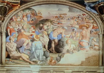Krysser Rødehavet, freskomaleri av Agnolo Bronzino (1503-1572). Kapellet til Eleonora av Toledo, Palazzo Vecchio, Firenze. Italia
