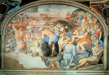 Kryss av Rødehavet, freskomaleri av Agnolo Bronzino (1503-1572). Palazzo Vecchio, Firenze. Italia