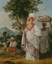 En vestindisk kreolsk kvinne betjent av sin svarte tjener, ca. 1780