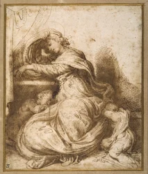 Madonna og barn med St John, alle sover (penn og brunt blekk og brun vask)