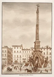 Piazza Navona Obelisk, 1833 (etsing med brun vask)