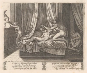 Plate 13: Psyche ser på Amor, fra historien om Amor og Psyche som fortalt av Apulei..., 1530-60.