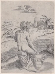 Kvinne som sitter nær en vase, ca. 1514-36.
