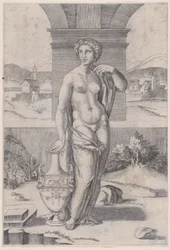 Kvinne som står nær en vase, ca. 1514-36.