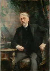 Gustave Eiffel, ingeniør, bygde Eiffeltårnet i Paris … (maleri på lerret)