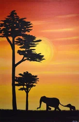 Elefantfamilien ved solnedgang