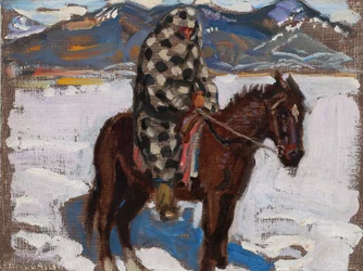 Indianer til hest i snø