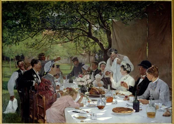 Bryllupsmåltid i Yport, maleri av Albert Fourie (1854-1937), 1886, sol, 3,89 x 2,53 m, Rouen, Musée des Beaux-Arts