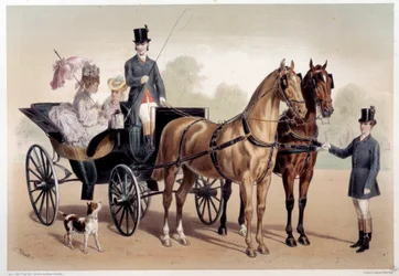 En hestevogn med anglo-normanniske hester Trykk av Albert Adam (1833-?) Paris fra 1800-tallet, Musee Carnavalet