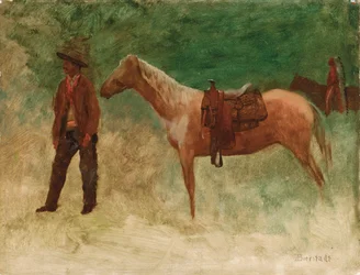 Stående cowboy med hest