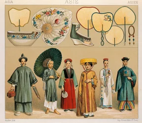 Klær fra kinesiske kvinner og Tartary-regionen, illustrasjon fra Complete Costume History av Auguste Racinet