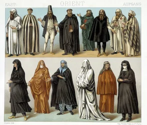 Kostymer av munker og religiøse i Midtøsten på 1800-tallet. Illustrasjon i "" Le costume historique"" av Racinet