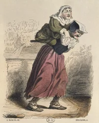 Cour des miracles, etter Jacques Callot (1592-1635) gravert av Adrien Lavieille (1818-62) (fargegravering)