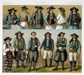 Herrekostymer fra Finistère på 1800-tallet - i ""Le costume ancien et historique"" av Racinet