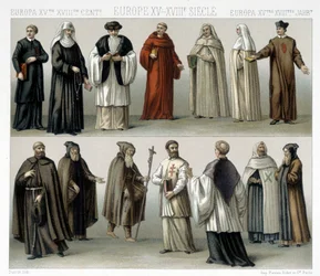 Klosterdrakter i Europa fra 15. til 18. århundre. Illustrasjon i Racinets «Den historiske drakten»