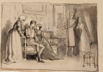 «Kapteinens hjemkomst», komposisjonsstudie. Illustrasjoner til «Julqvällen» (juleaften) av J. L. Runeberg