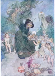 Tom så alle disse søte tingene bli gitt bort til han fikk vann i munnen, fra The Water Babies pub. av Humphrey Milford Oxford University Press, ca. 1930 (farge litho)