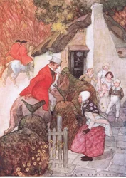 Da hun så Sir John, bøyde hun seg veldig lavt, fra The Water Babies pub. av Humphrey Milford Oxford University Press, ca. 1930 (farge litho)