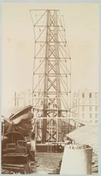 Stillas for samlingen av Frihetsgudinnen, hodet vist til venstre, Paris, 1883
