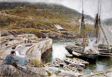 Boscastle (akvarell og kroppsfarge på papir)