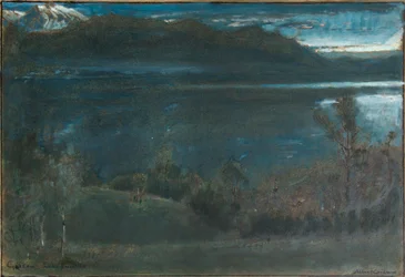 Gossau, Vierwaldstättersjøen (olje og akvarell med blekk og kroppsmaling på papir på plate)